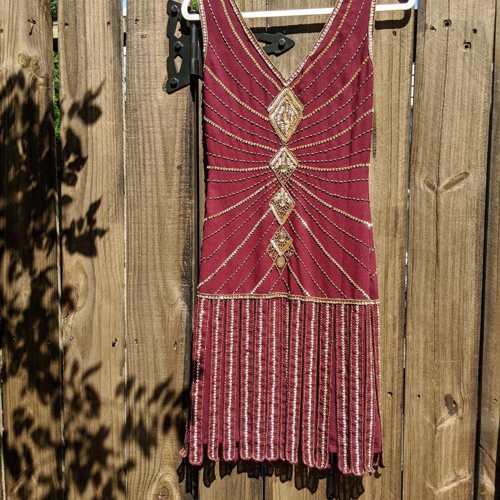 Deep Red Beaded Flapper Dress | Unique Vintage - Picture 4 of 4